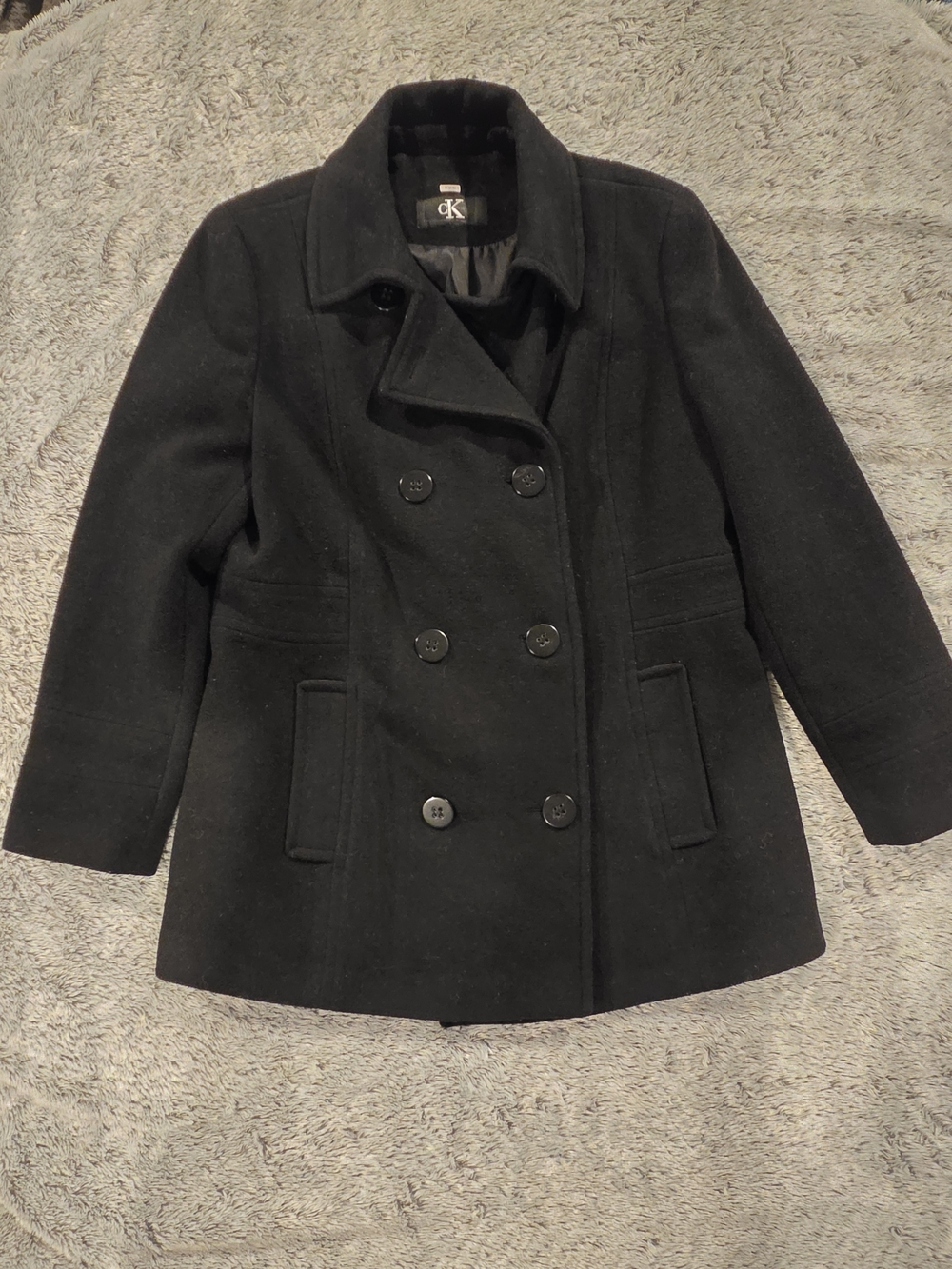 Calvin Klein Black Double-Breasted Wool Peacoat